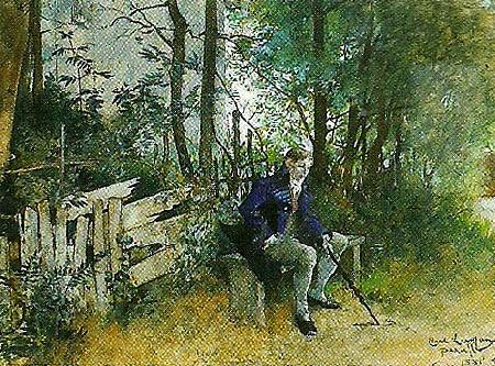 Carl Larsson ung man i park Germany oil painting art